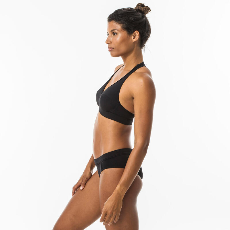 Top bikini Mujer surf deportivo escote V Negro. Disponible en talla gande