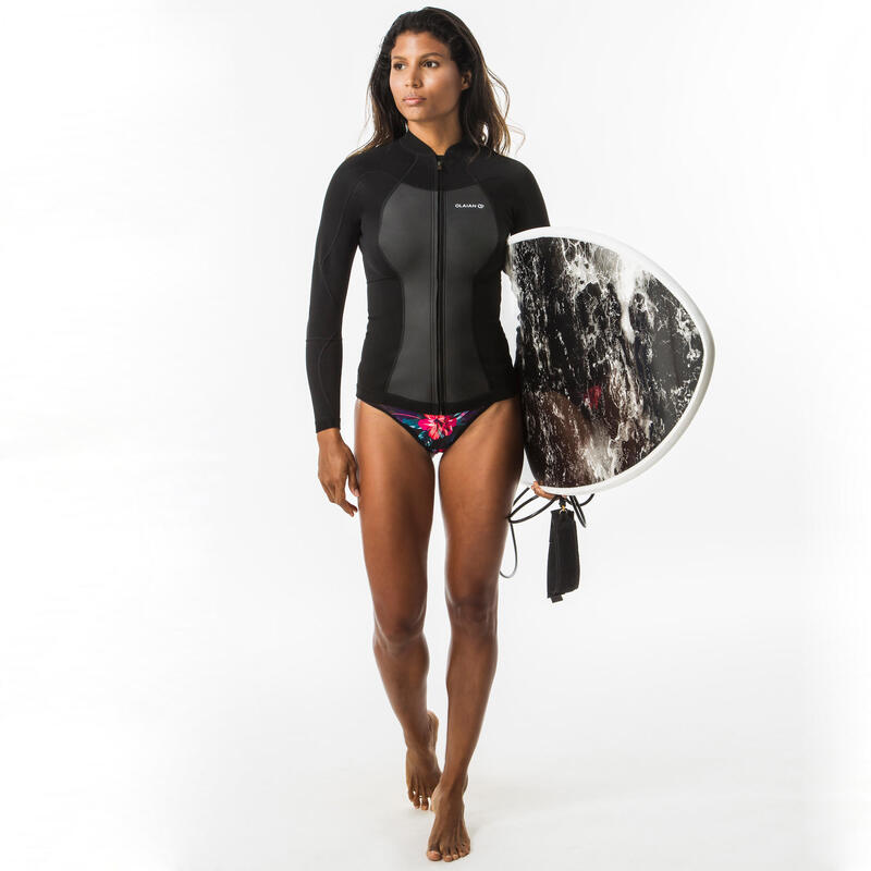 Top Neopreno Surf Olaian Mujer Proteción Solar Negro Rosa 2mm | Decathlon