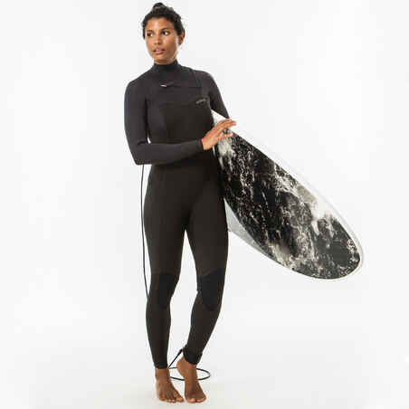 Neoprenanzug Surfen 900 4/3 mm Brustreißverschluss Damen schwarz/grau