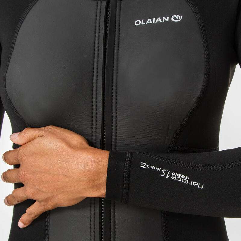 Jachetă surf neopren 900 spumă de 1,5 mm și fermoar frontal Damă 