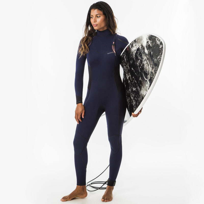 Neopreno surf Mujer agua templada 3/2mm Front Zip 900 azul marino