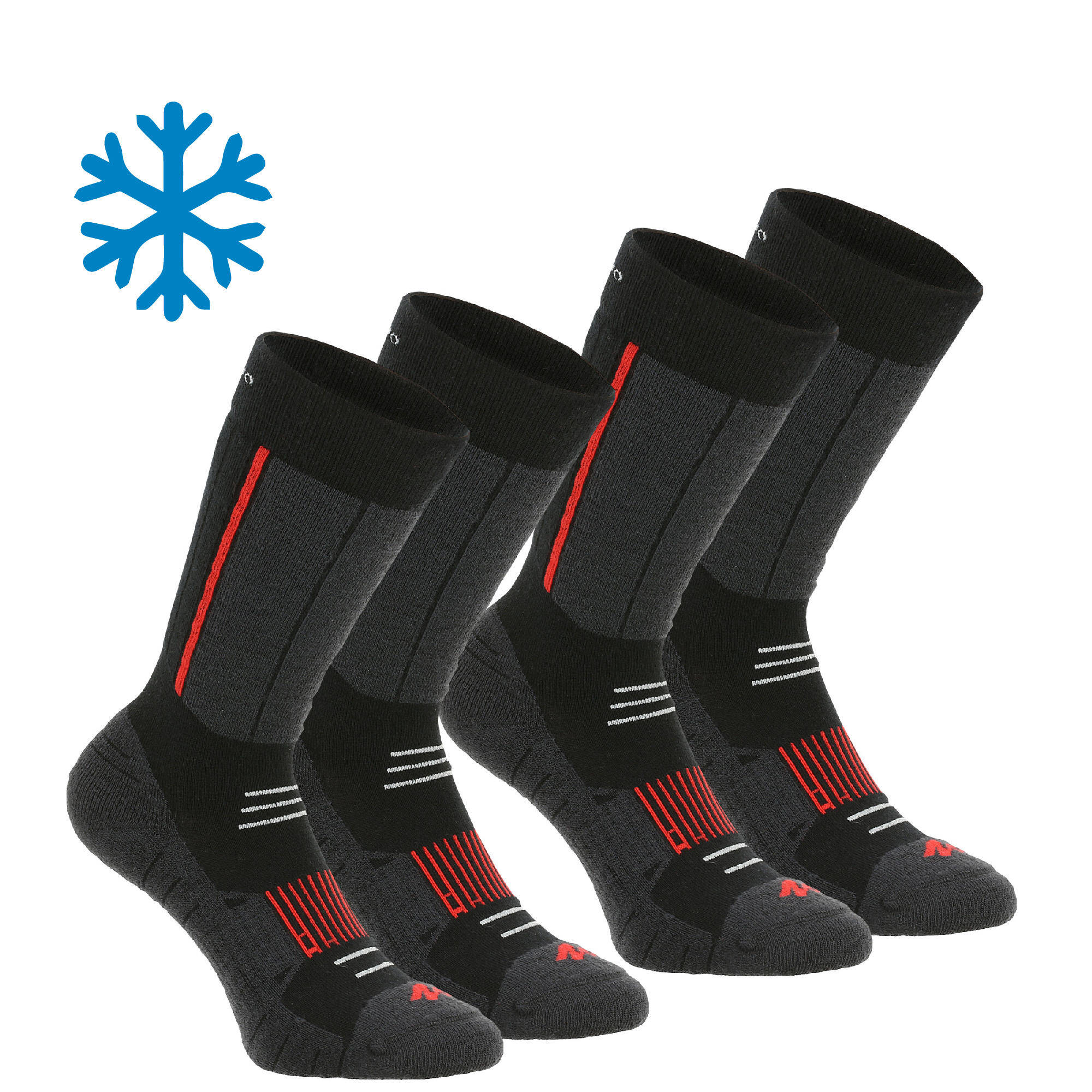 Snow Hiking SH520 X-warm Woolen Socks - Black, Red -  1