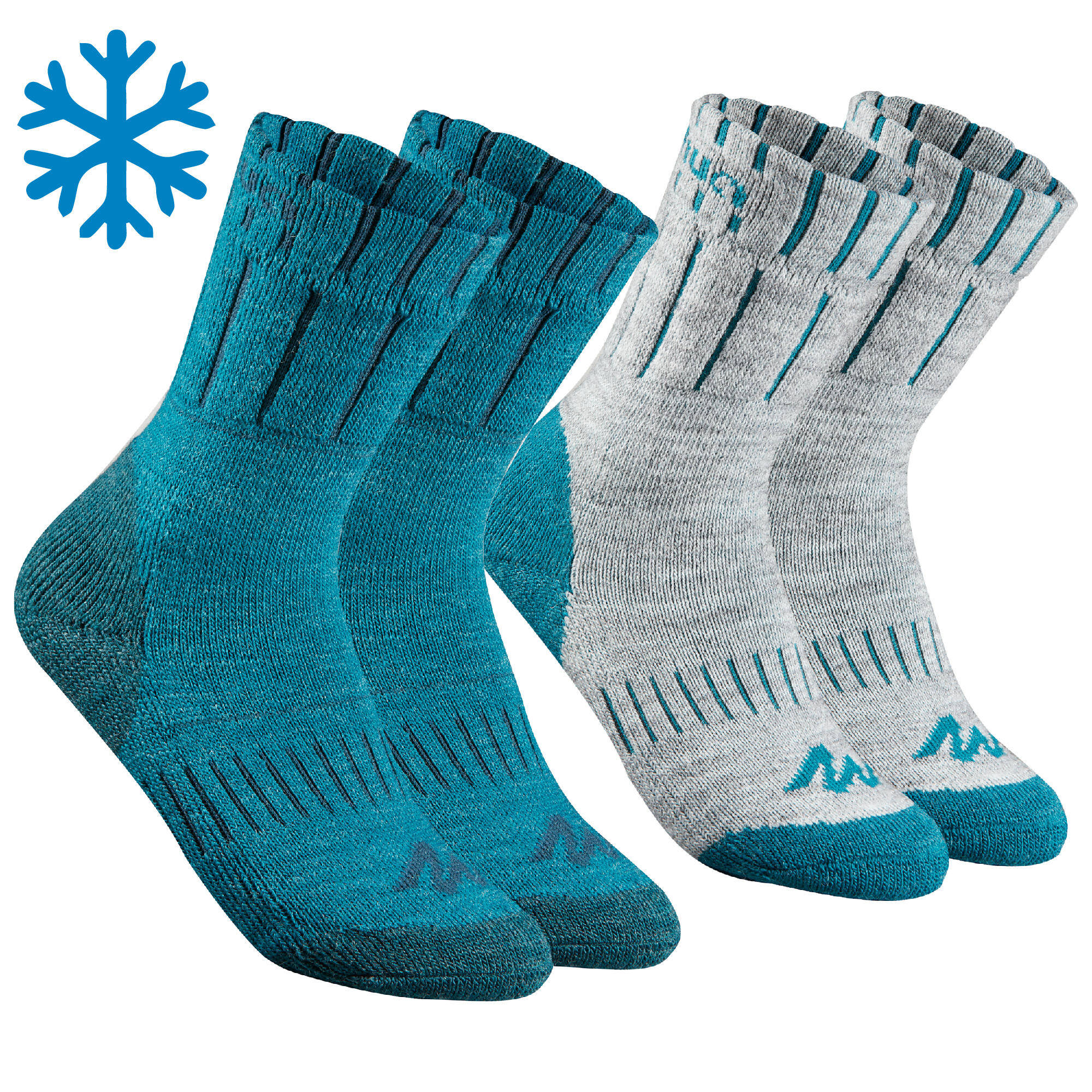 Kids’ Mid Warm Hiking Socks SH100 Warm x 2 Pairs - Grey Blue -  1