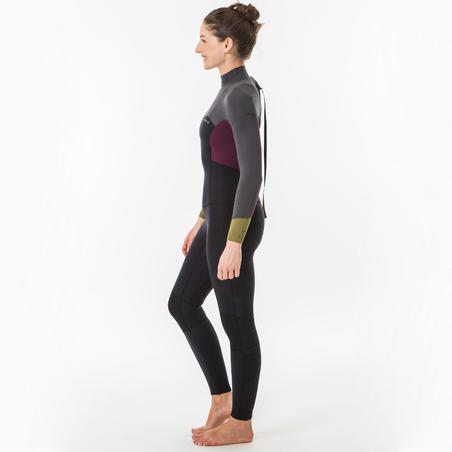 Women’s full surf wetsuit 4/3 neoprene - 500 back zip
