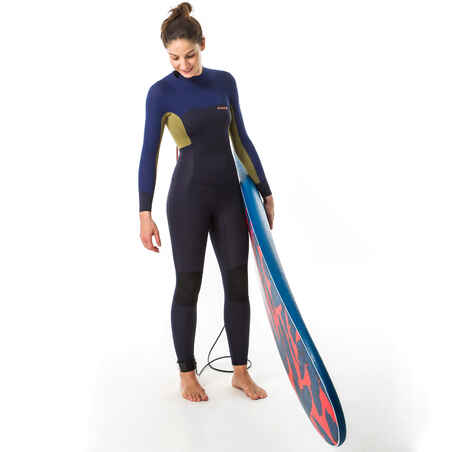 Neoprenanzug Surfen 500 3/2 mm Damen schwarz/dunkelblau/khaki