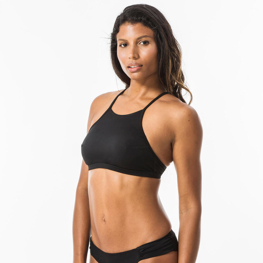 Women's surfing swimsuit bikini top with padded cups ANDREA - BLACK