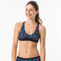 Top bikini Mujer surf deportivo espalda ajustable verde estampado