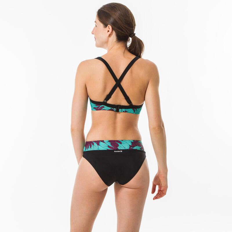 Braguita Bikini Surf Mujer Olaian Nora Talle Alto Efecto Moldeador Negro Azul