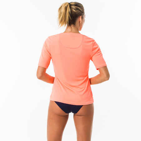 UV-Shirt kurzarm Surfen Damen neonkoralle