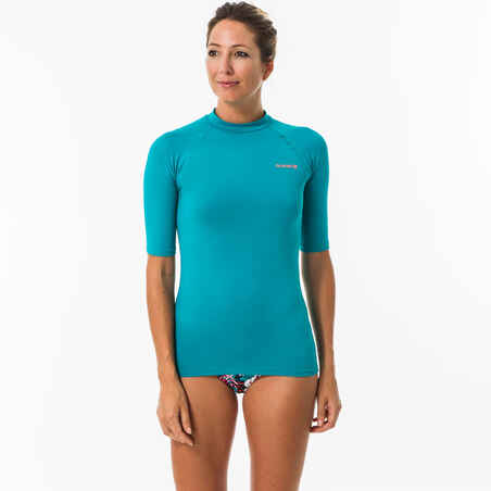 100 Women's Short Sleeve UV Protection Surfing Top T-Shirt - Turquoise