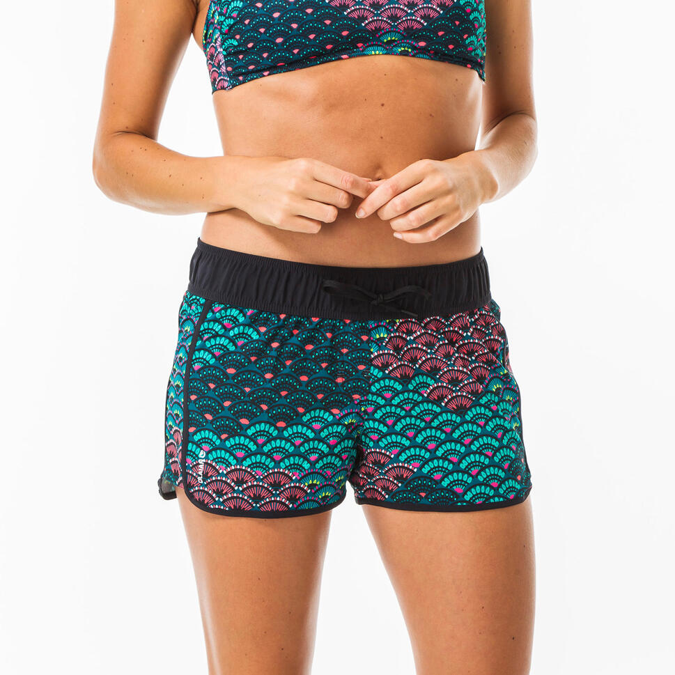 Boardshort surf femme TINI MAORI avec ceinture élastiquée et cordon de