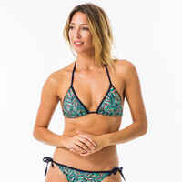 Top bikini Mujer surf triángulo verde azul marino estampado