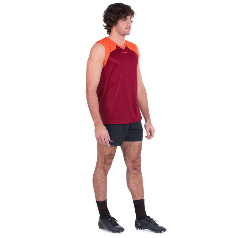 Débardeur de rugby singlet R500 sans manche homme rouge bordeaux