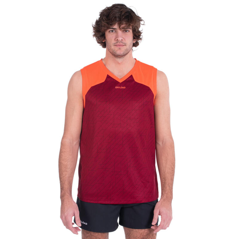 Débardeur de rugby singlet R500 sans manche homme rouge bordeaux