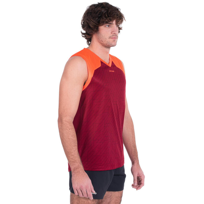 Débardeur de rugby singlet R500 sans manche homme rouge bordeaux