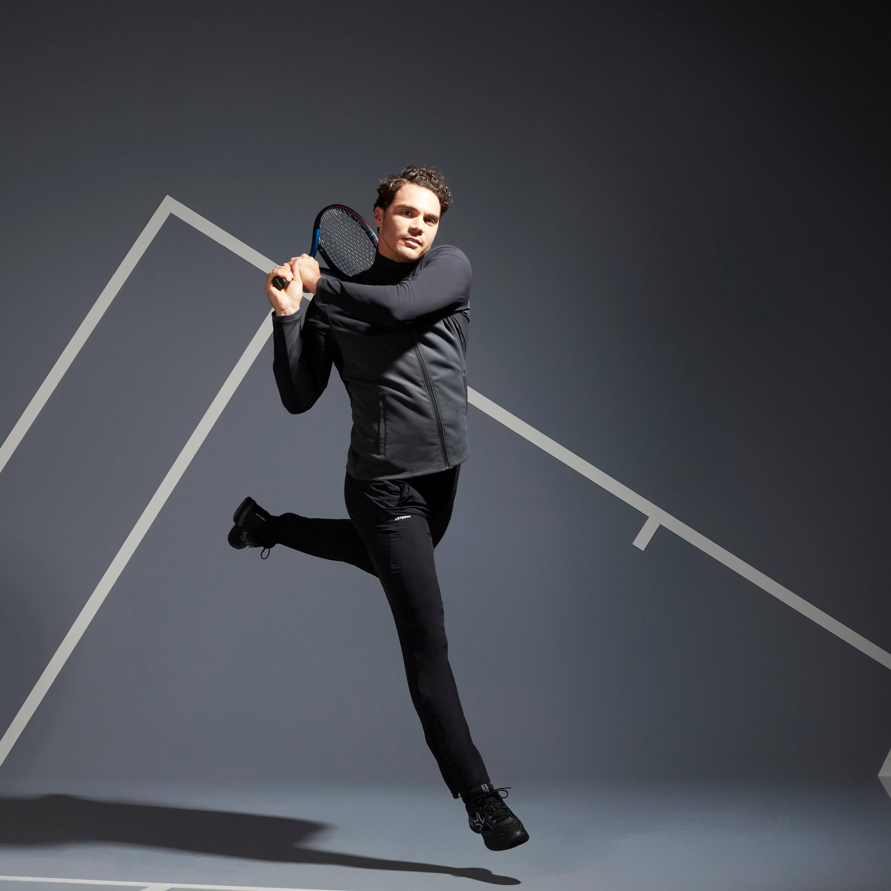 Men Tennis Jacket - TJA500 Black/Grey -  3