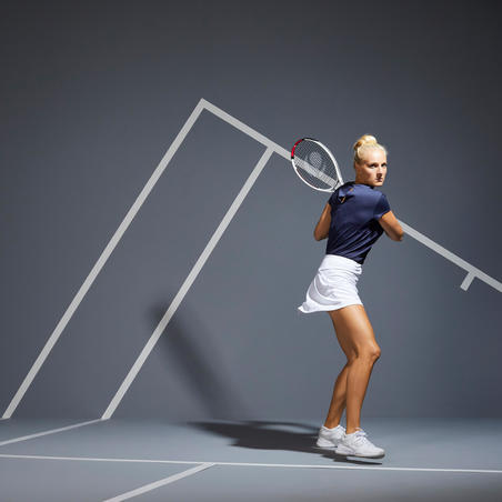 T-Shirt tennis col rond dry femme -  Essentiel 100 bleu marine