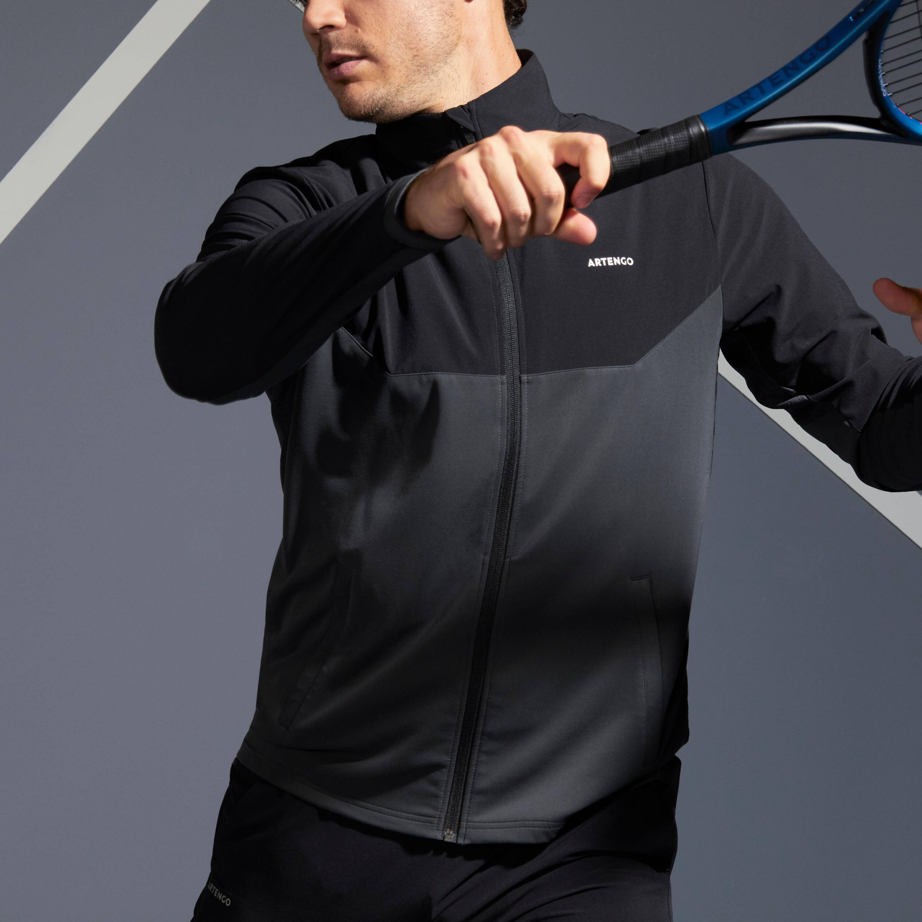 Men Tennis Jacket - TJA500 Black/Grey -  5