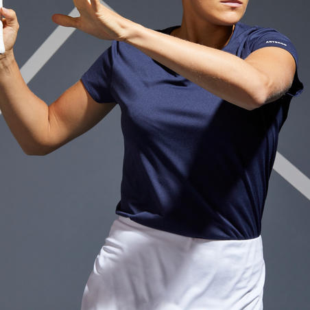 T-Shirt tennis col rond dry femme -  Essentiel 100 bleu marine