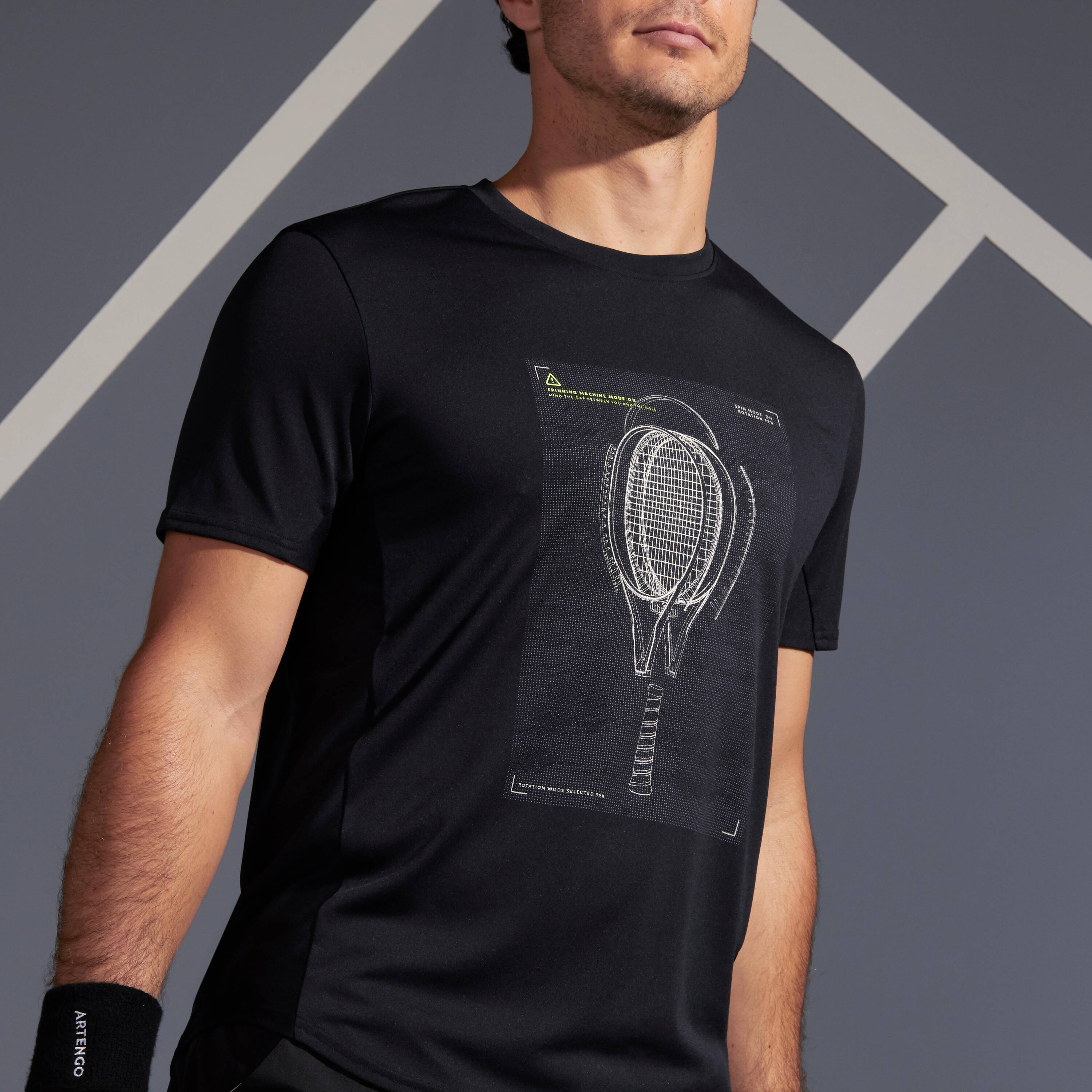 Men Tennis T-Shirt TTS100 Black -  1