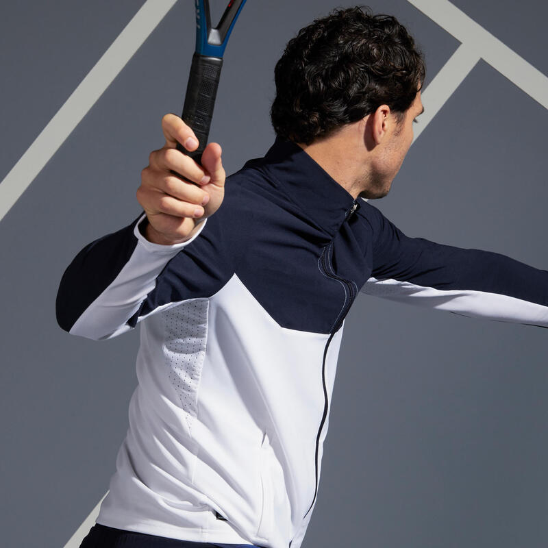 Jachetă Tenis T500 Albastru-Alb Bărbați