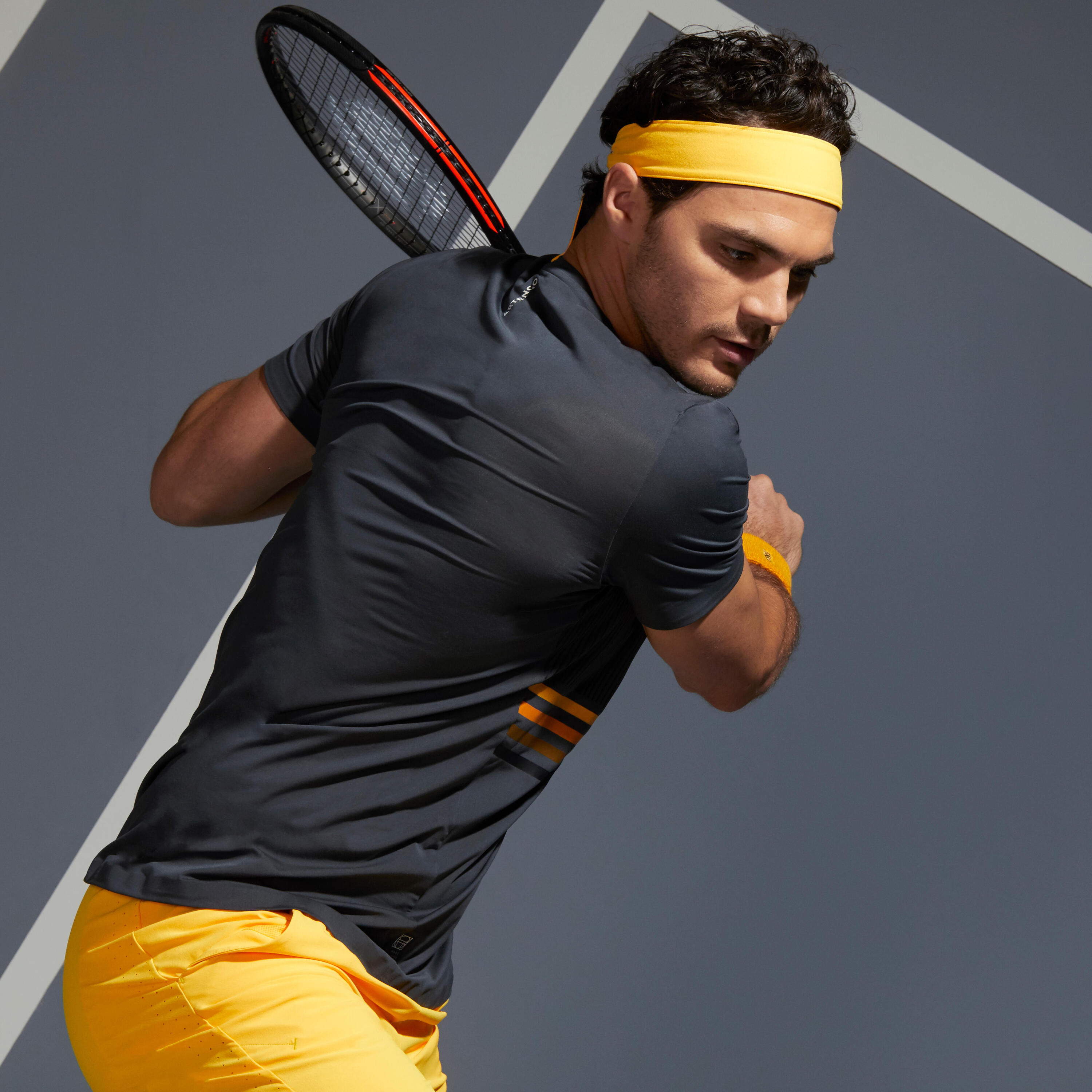 Men's Tennis T-Shirt TTS 900 Light - Grey/Yellow 8/9
