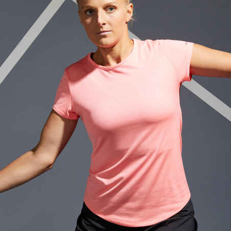 Camiseta de tenis manga corta transpirable mujer Artengo Essentiel coral