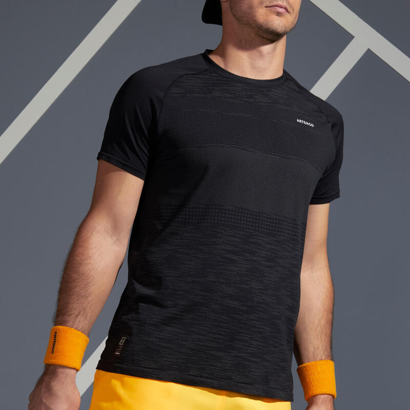 Camiseta de tenis manga corta Hombre Artengo TTS 500 soft negro