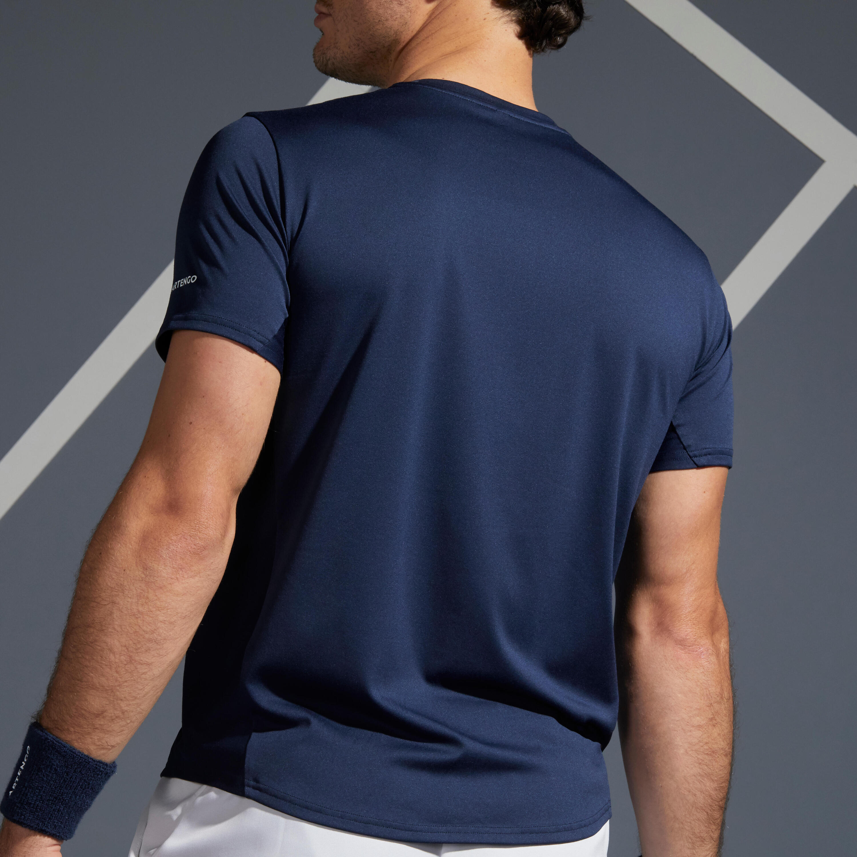 Camiseta de tenis manga corta transpirable hombre Artengo TTS100 azul marino 4/9