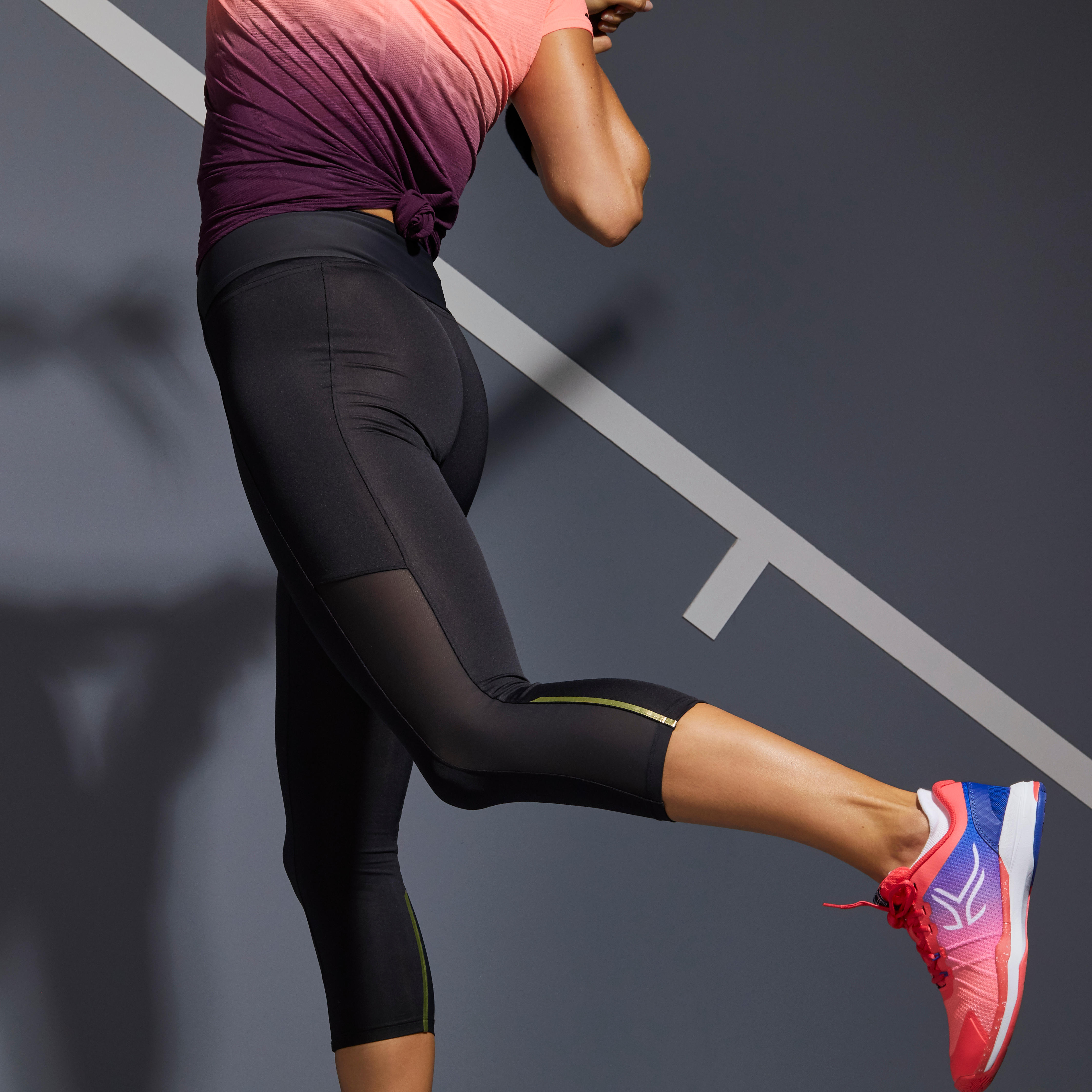 Women Tennis Cropped Leggings - Hip Ball Black - KUIKMA