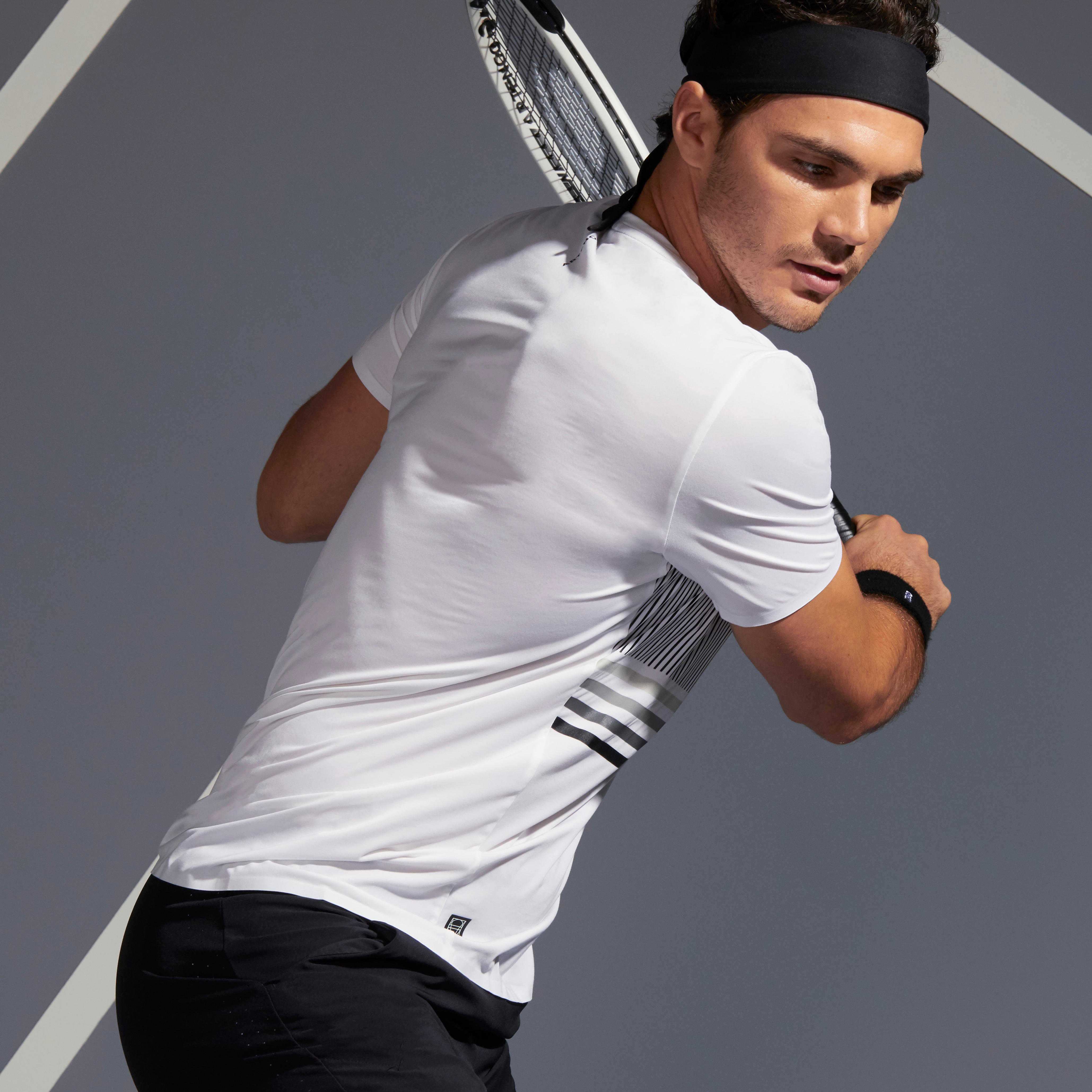 Men's Tennis T-Shirt TTS 900 Light - White/Black - Decathlon