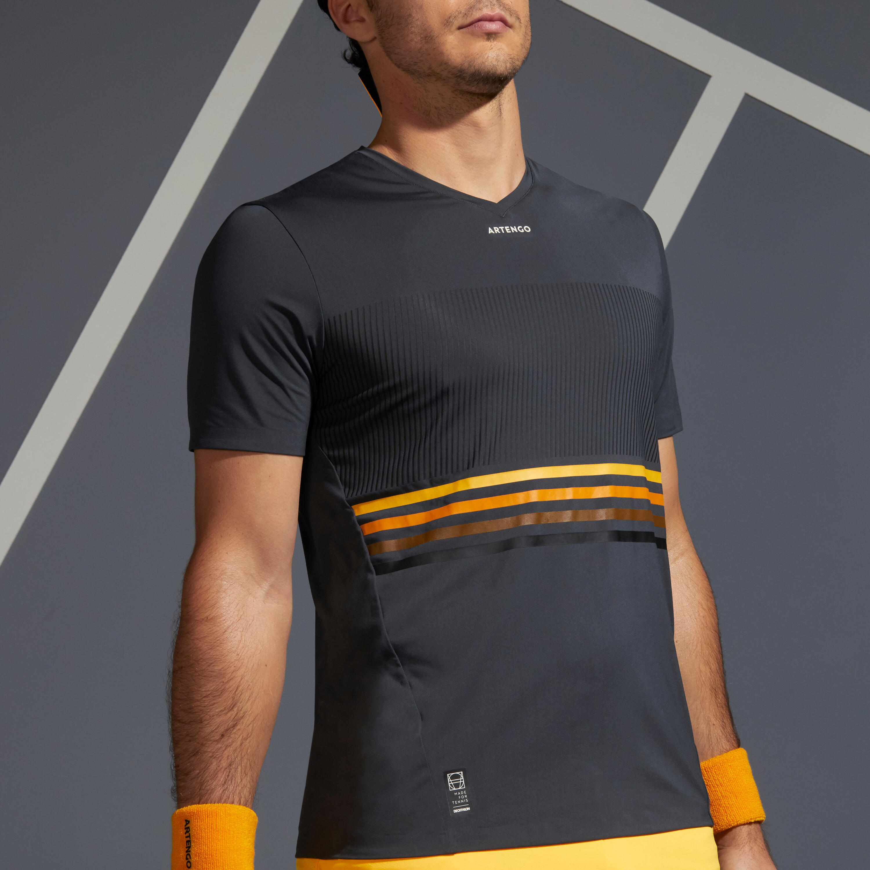 Men's Tennis T-Shirt TTS 900 Light - Grey/Yellow 1/9