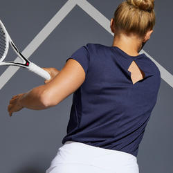 T-Shirt tennis col rond dry femme -  Essentiel 100 bleu marine