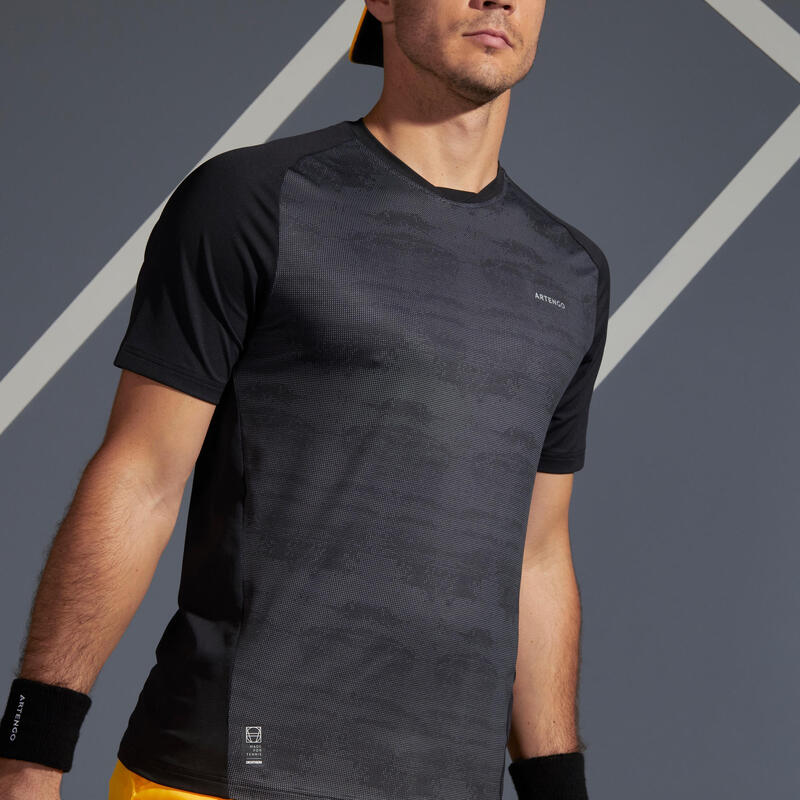 Erkek Tenis Tişörtü - Siyah / Grafik Desenli - TTS 500 DRY