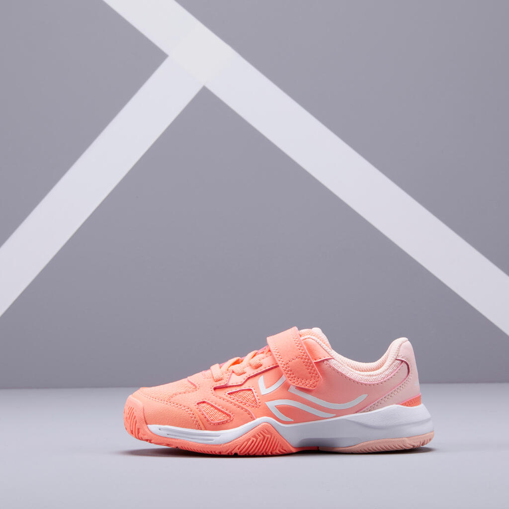 Tennisschuhe TS560 Turnschuhe mit Klettverschluss Kinder korallenrot