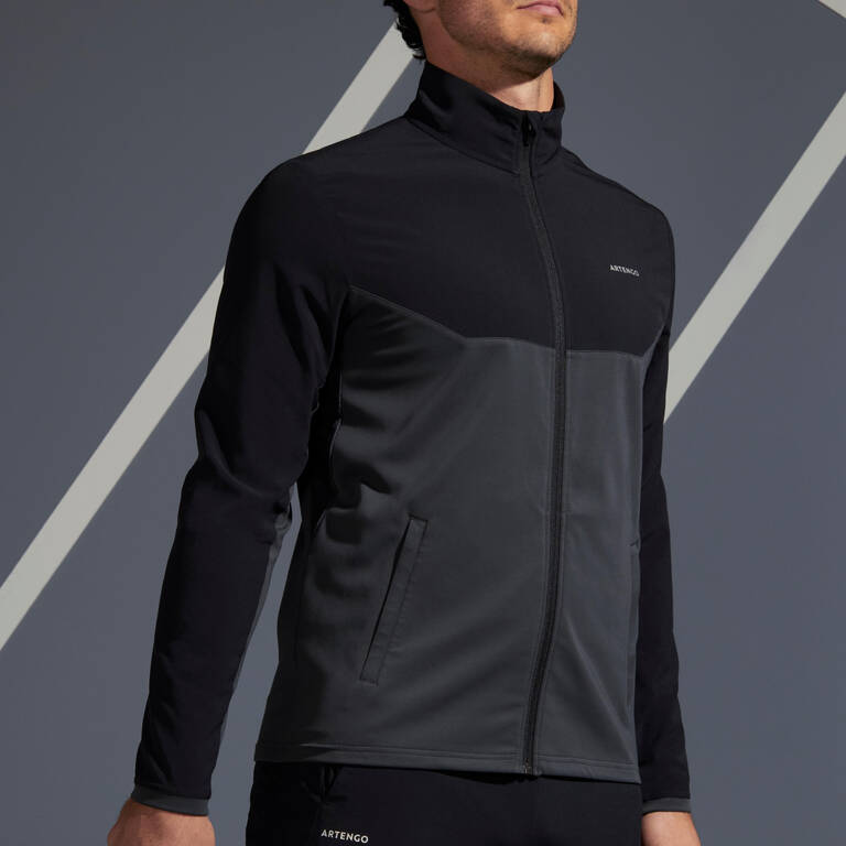 Men tennis jacket - tja500 black/grey