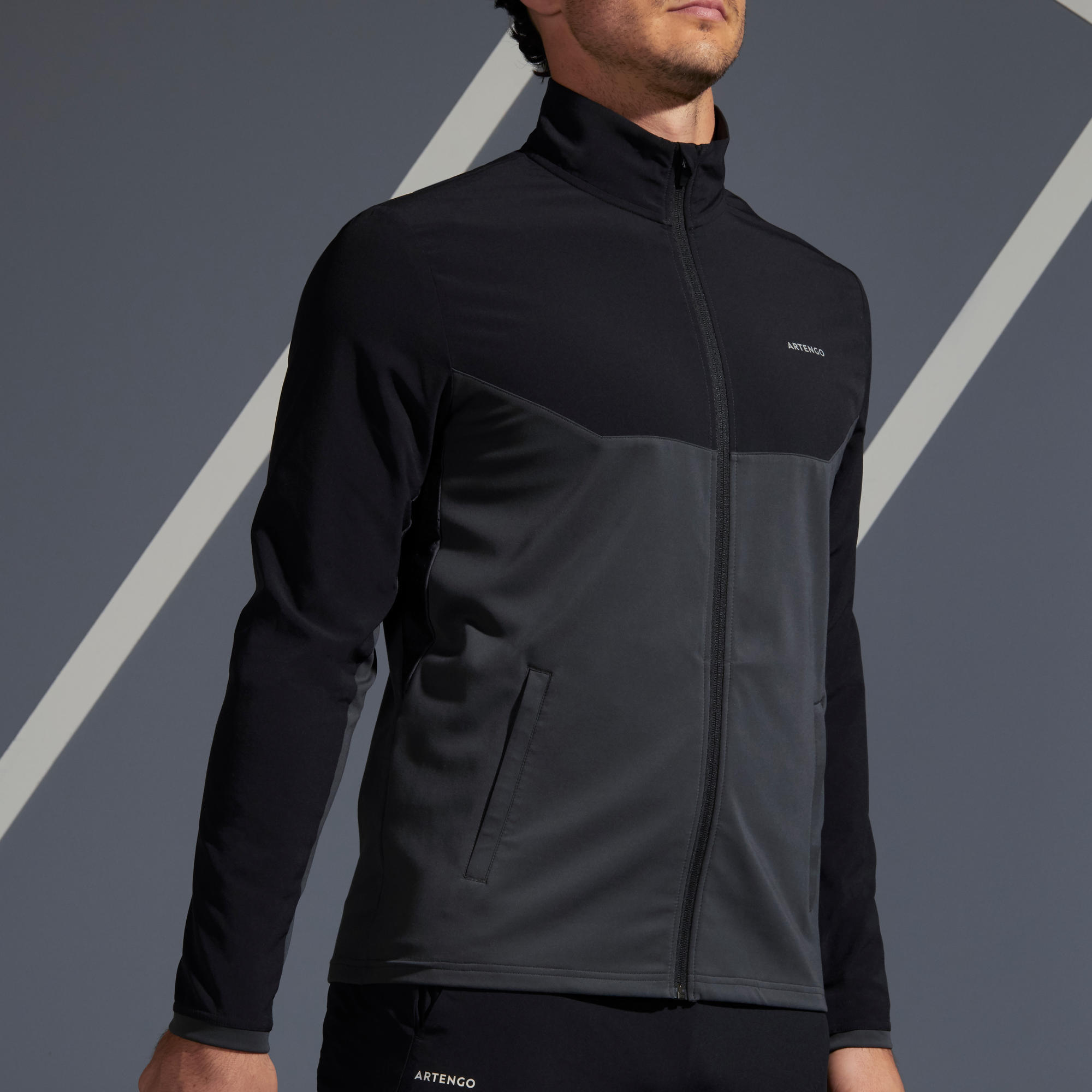 Jachetă Tenis TJA500 Negru-Gri Bărbați