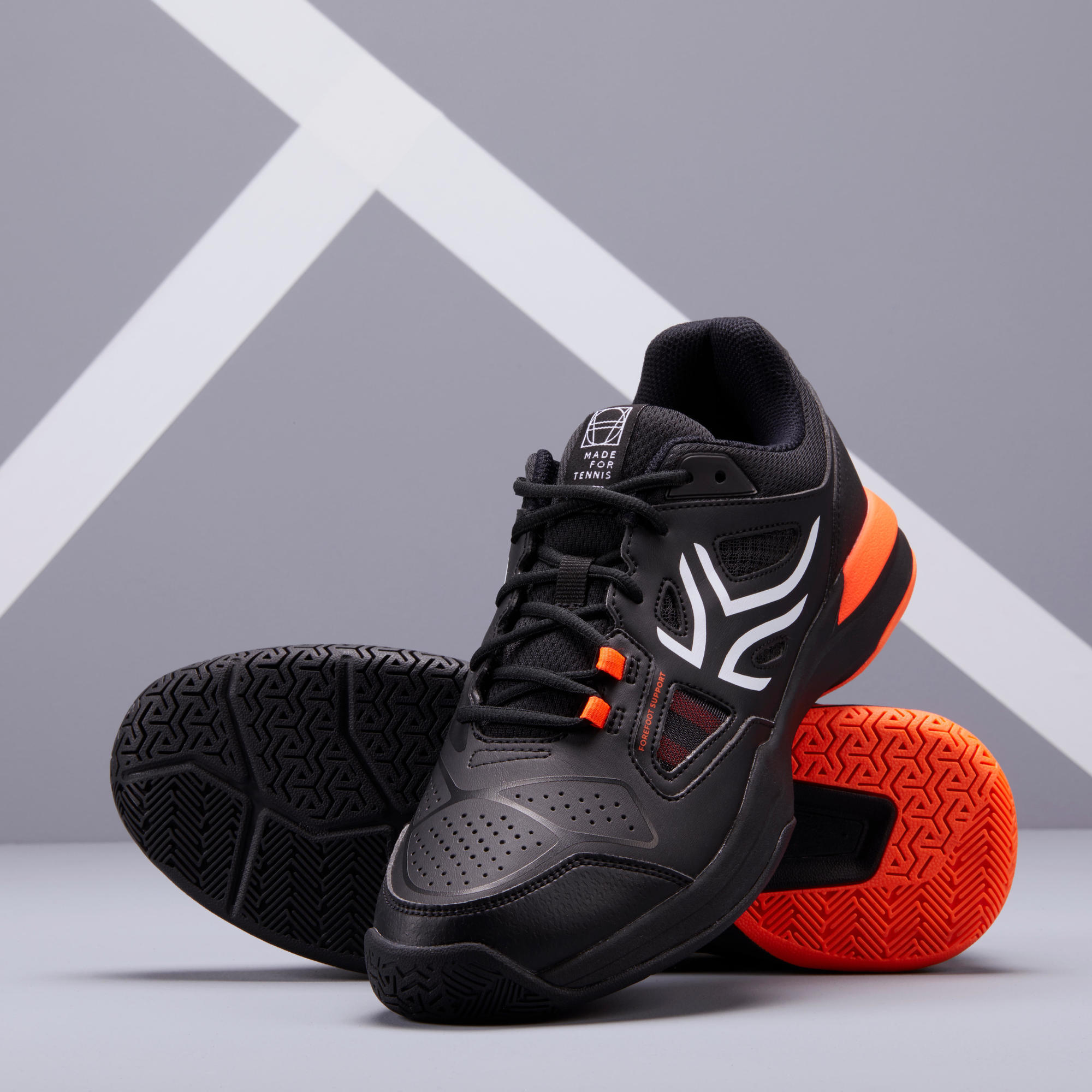 MEN'S TS500 TENNIS SHOES BLACK ORANGE MULTI COURT