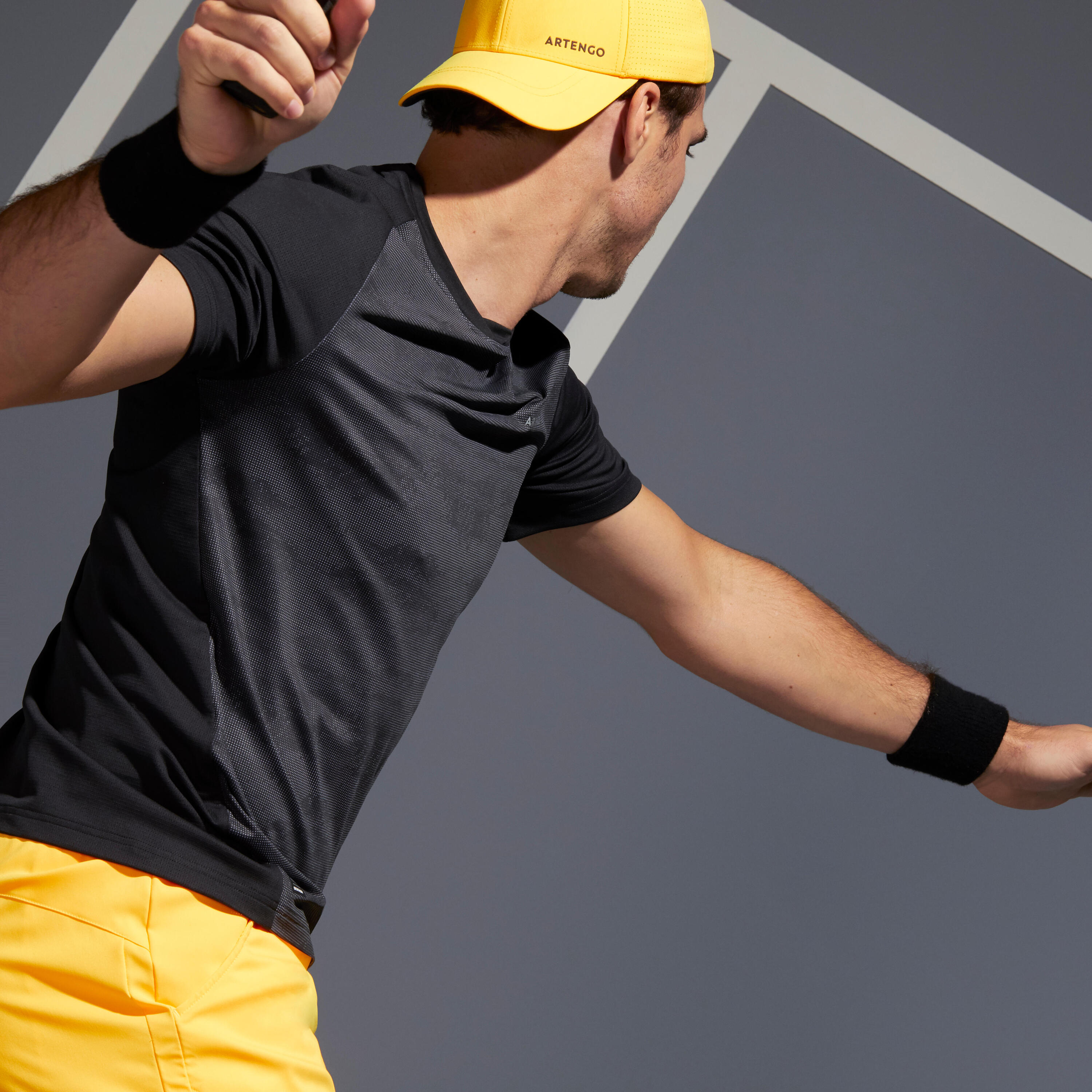 Men's Tennis T-Shirt TTS 500 Dry - Black Graph 8/10
