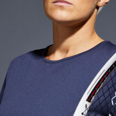 T-Shirt tennis col rond dry femme -  Essentiel 100 bleu marine