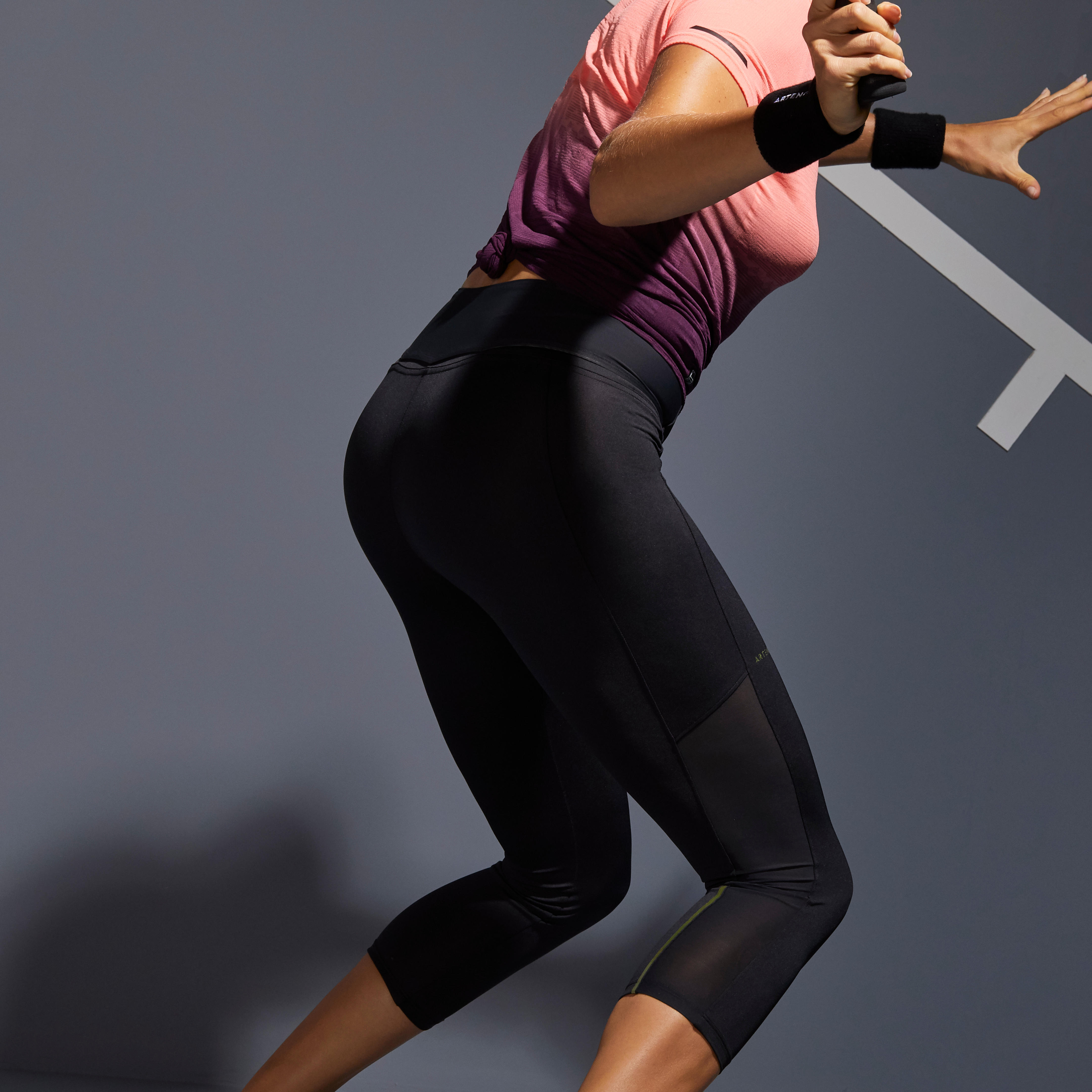 Women Tennis Cropped Leggings - Hip Ball Black - ARTENGO