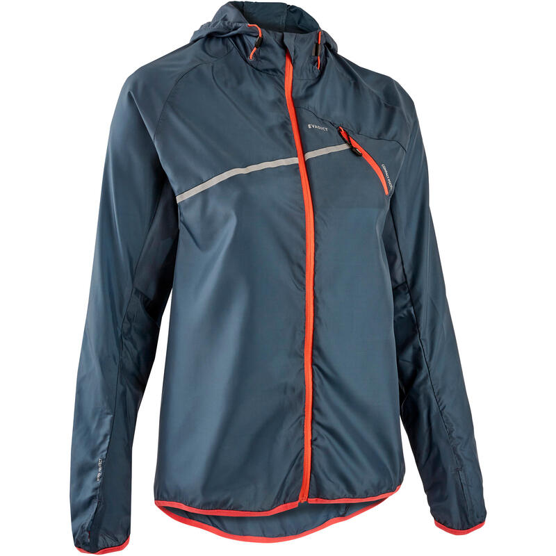 Jachetă Protecție Vânt Alergare Trail Running Gri Damă 