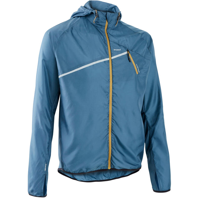 Pánská větruodolná bunda na trailový běh šedo-modrá 