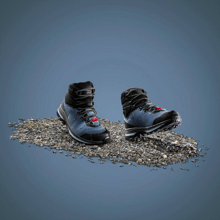 Sepatu Trekking Kulit Wanita TREK100 LEATHER WIDE - Biru