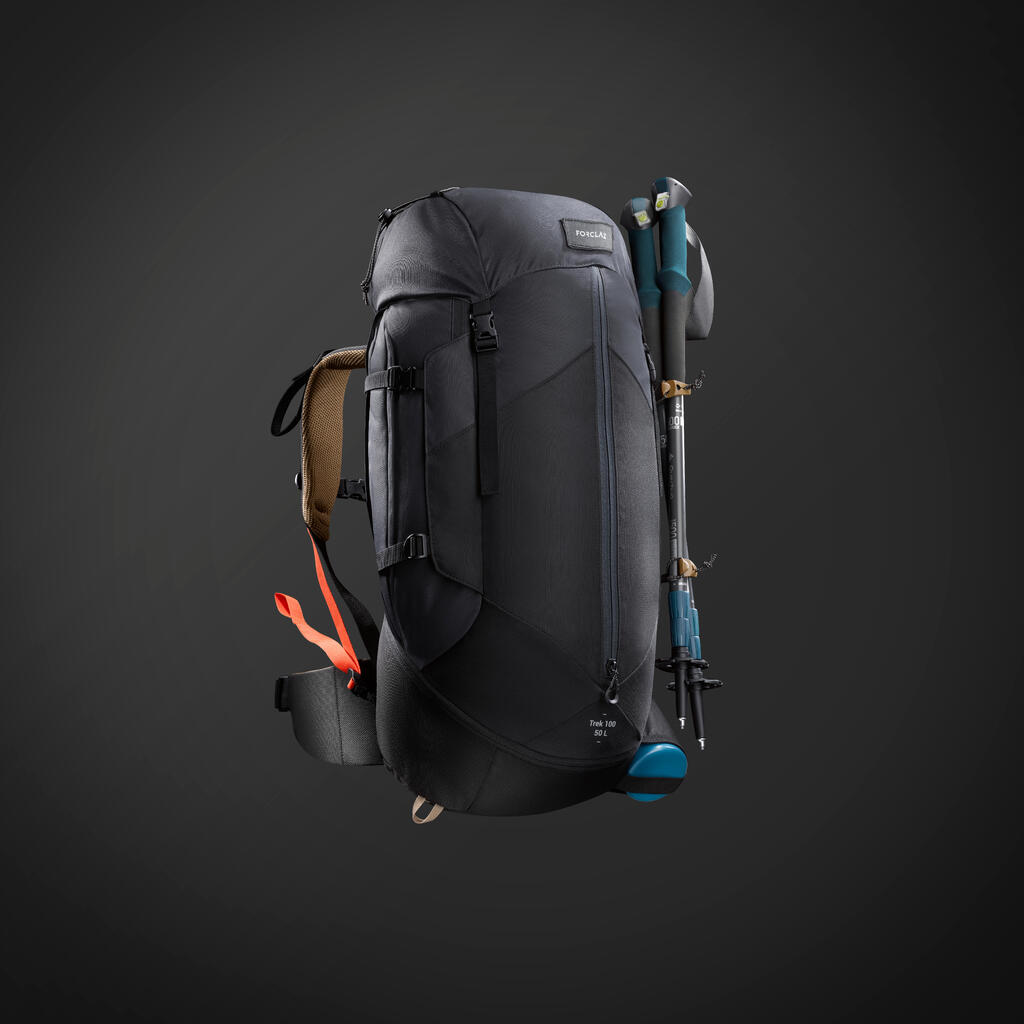 Crni muški ranac za planinarenje TREK 100 EASIFIT (50 l)