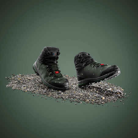 נעלי טיולים רחבות מעור דגם TREK100 לגברים - חאקי