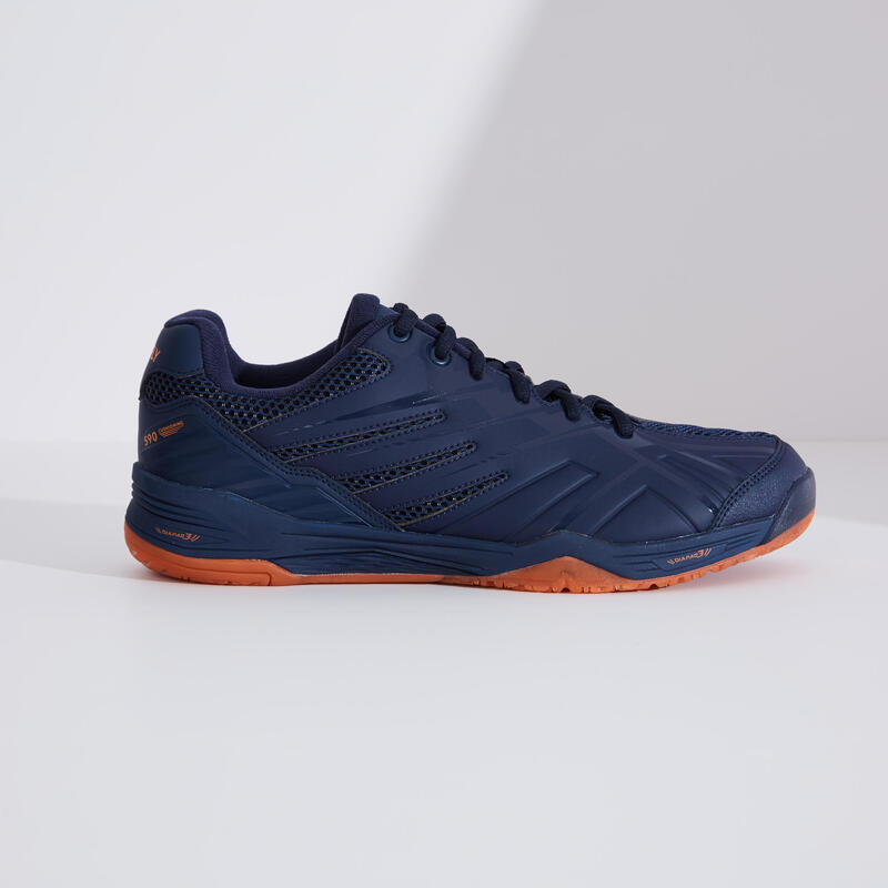 PÁNSKÉ BADMINTONOVÉ BOTY BS590 MAX CONFORT MODRO-ORANŽOVÉ 
