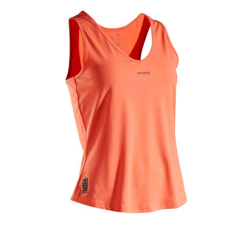 Koralno rožnata ženska teniška majica brez rokavov DRY 500 