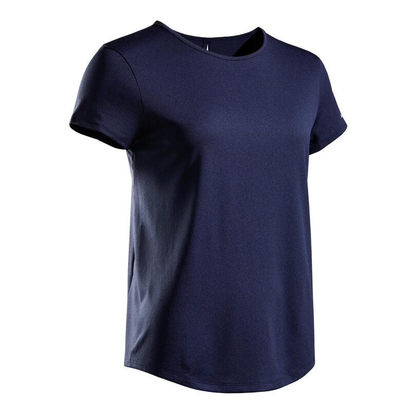 T-Shirt tennis col rond dry femme - Essentiel 100 bleu marine