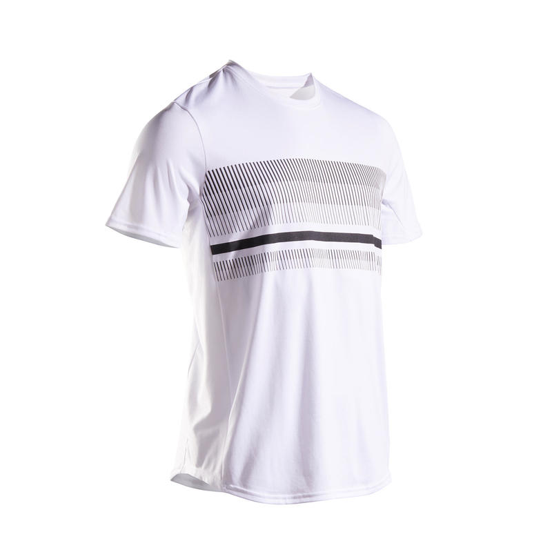 Camiseta de tenis manga corta Hombre TTS100 Artengo blanco estampado